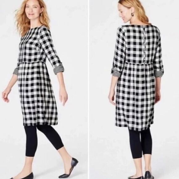 J. Jill | Buffalo Plaid Gingham Print Baby Doll Tunic Dress with Pockets | XS P - Picture 1 of 8